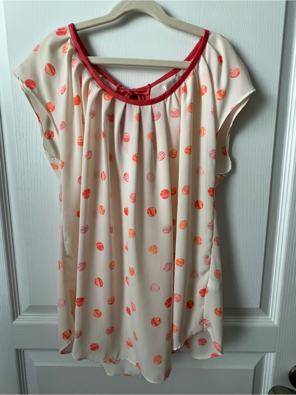 LC Lauren Conrad Cream Dress with Pink and Orange Dot Print